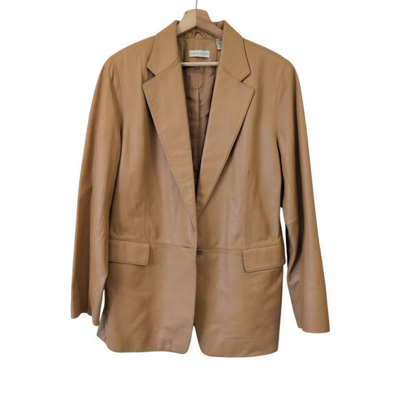 Vintage Lord & Taylor Camel Brown Leather Blazer Jacket Size 16 - Beautiful! - Picture 5 of 10